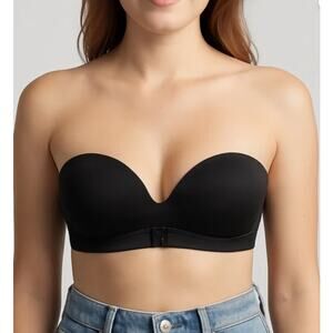 OQQ Minimalist Strapless Black Bra 32/70 Clean Girl Seamless Bandeau